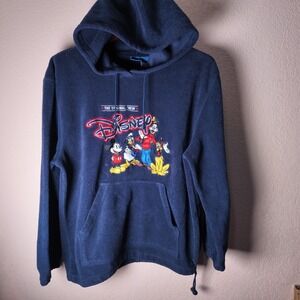 VINTAGE Disney Hoodie Mens L Fleece Pullover Mickey Goofy Pluto 90s Sweatshirt